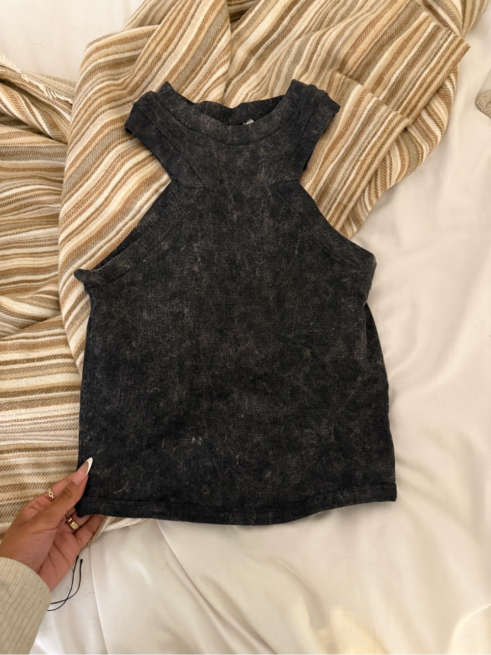 Sincerely Jules Washed Black High Neck Crop Tank